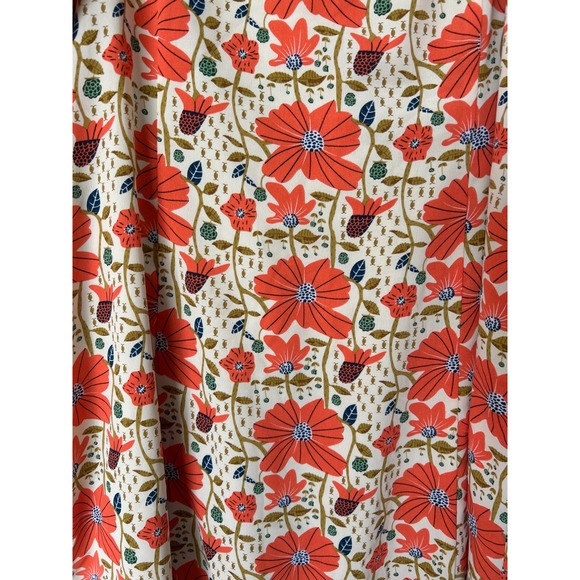 Kori Orange Floral Puff Sleeve Mini Dress Square Neck Smocked Back Womens Large - Picture 2 of 4